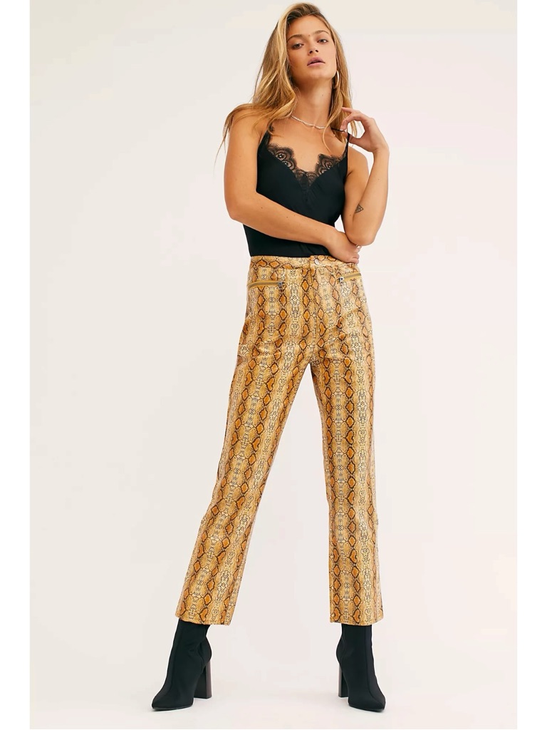 Free People Western Bohemian Snakeskin Wild Horses Vegan Pants Jeans Size 4 Boho